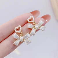 charm lady love bow knot earrings elegant 14k real gold stud earring waterproof anti allergy accessories pendant jewelry gift