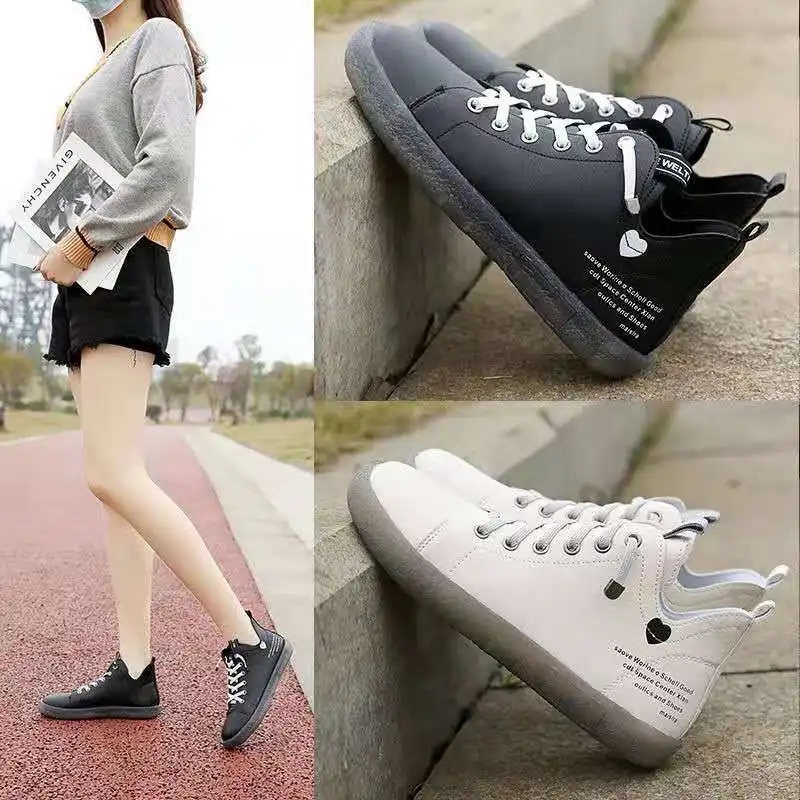 

New women's shoes, casual flat shoes, soft leather V-mouth high-top shoes, versatile student sports shoes, trendy shoes