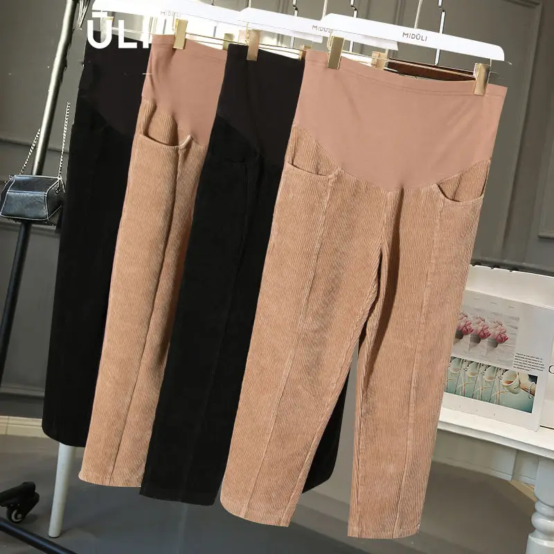 

2020 Maternity Pants Spring Autumn Thickening Pregnant Women Pants Wear Casual Corduroy Wide-leg Pants Fashion Harem Trousers