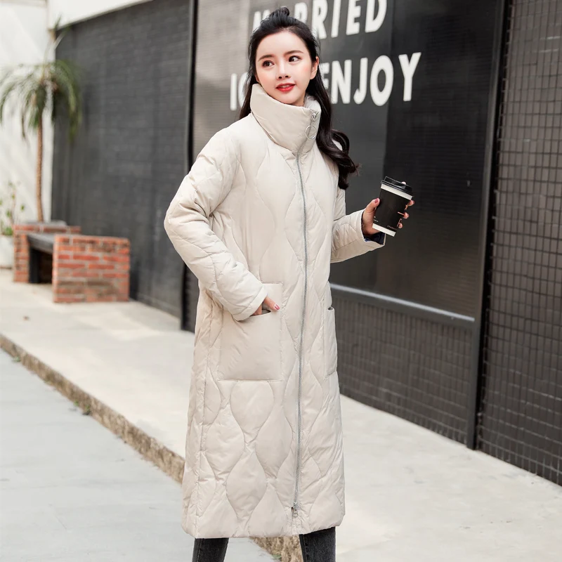Winter Lightweight 90 White Duck Down Coat Women's 2021 New Mid-Length Korean Loose Casual Invierno Ladies Down Jacket Overcoat
