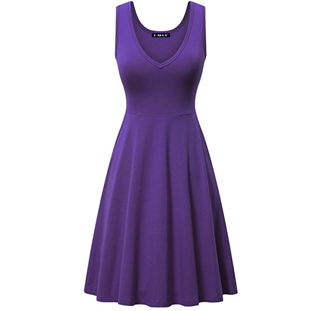 Женское плиссированное платье Casul летнее однотонное без рукавов с v-образным