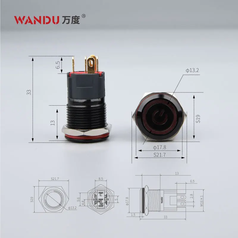 

WD 16mm Ring+Power style light 5A IP67 Metal Push Button Switch