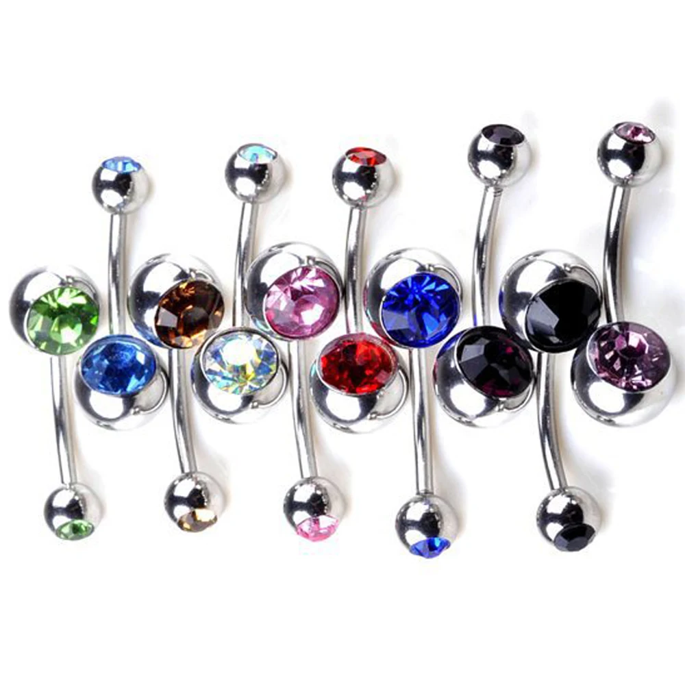 

10pcs Crystal Stainless Steel Belly Bar Ring Chic Double Crystal Belly Body Jewelry Piercing Unisex Wholesale Bulk