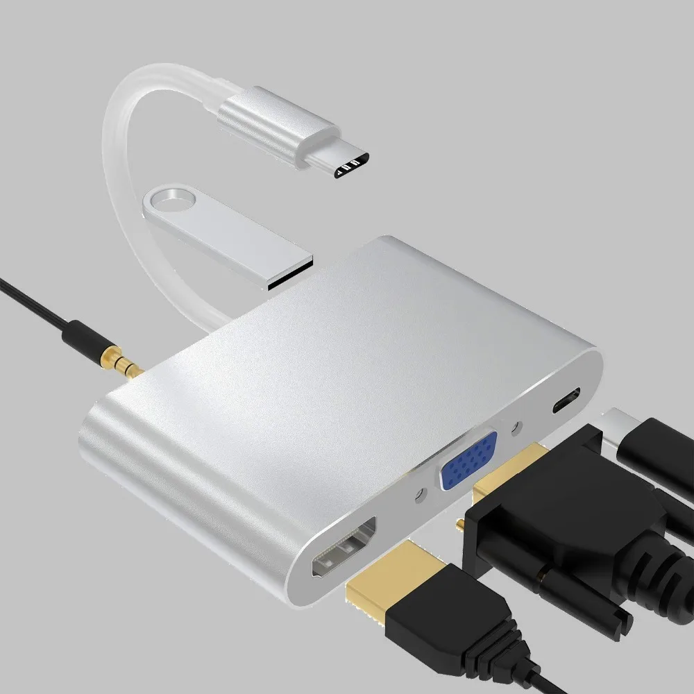 Концентратор USB type c для HDMI/VGA/type-c/3,5 мм аудио/USB 3,0 адаптер USB 3,1 USB-C кабель-конвертер для ноутбука Macbook Pro дропшиппинг