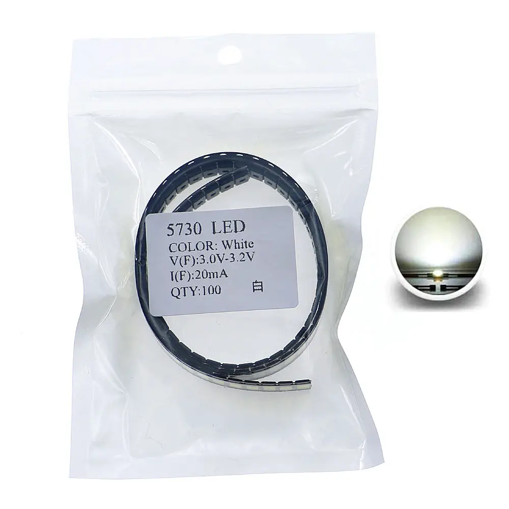 100 шт. SMD 5730 (5630) светодиодный излучающая Диодная лампочка чип теплый холодный