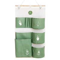 7Pockets Cotton Linen Hanging Storage Bag Tissue Box Fabric Waterproof Keys Glasses Cosmetics Organizer Bag for Home Office Room