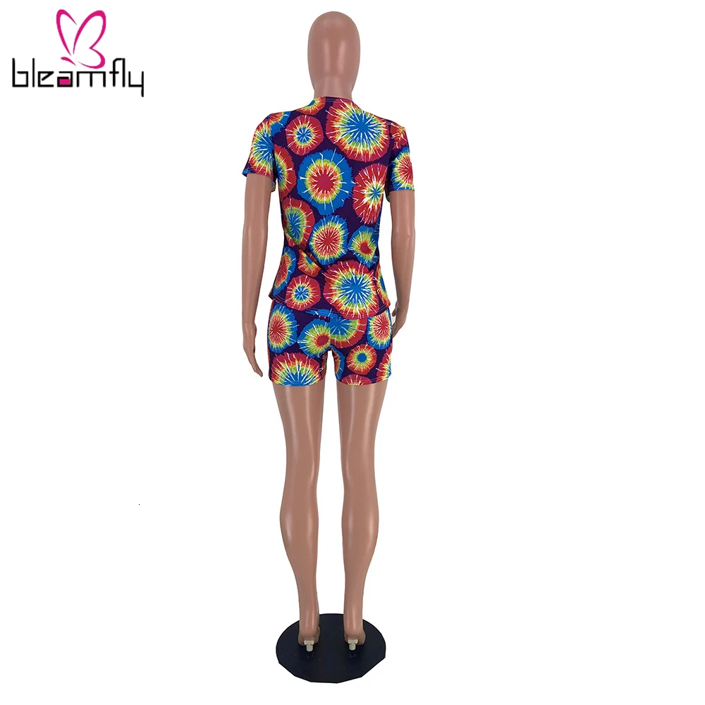 2019 женский летний модный костюм с принтом и шортами спортивный комплект из двух