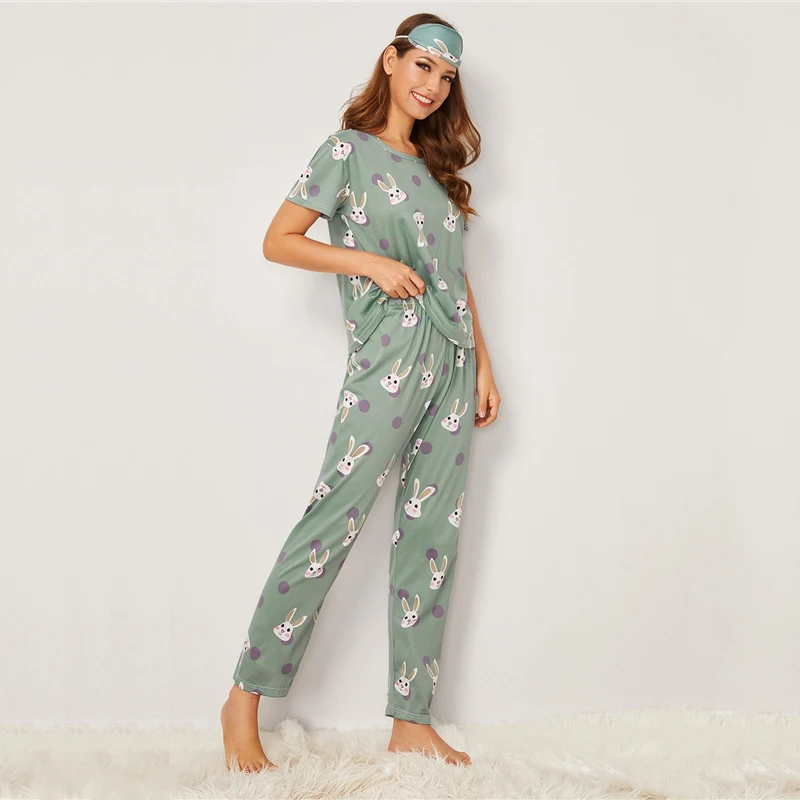 Dotfashion/пижамный комплект с мультяшным принтом; осень г.; Повседневный Топ с коротким рукавом; пижамный комплект; женская домашняя одежда в горошек