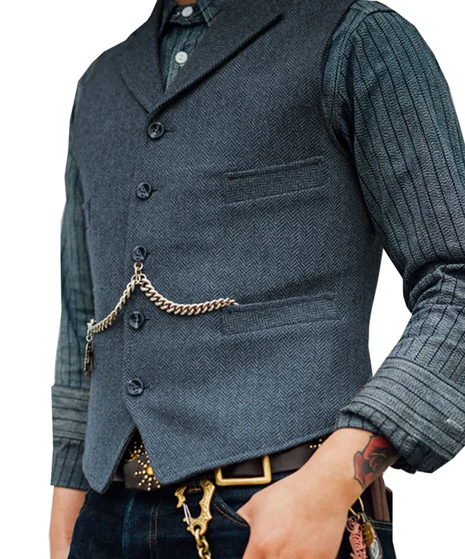 Photo Color Мужской костюм жилет бутик твид Slim Fit Досуг Хлопок Мужской джентльмен Бекхэм жилет для делового костюма для свадебных женихов - Цвет: Photo Color