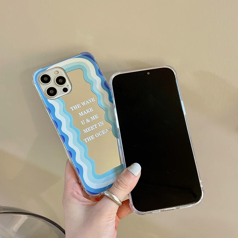 Модный зеркальный чехол INS с радужным волнистым узором для телефона iPhone 11 12 Pro Max X