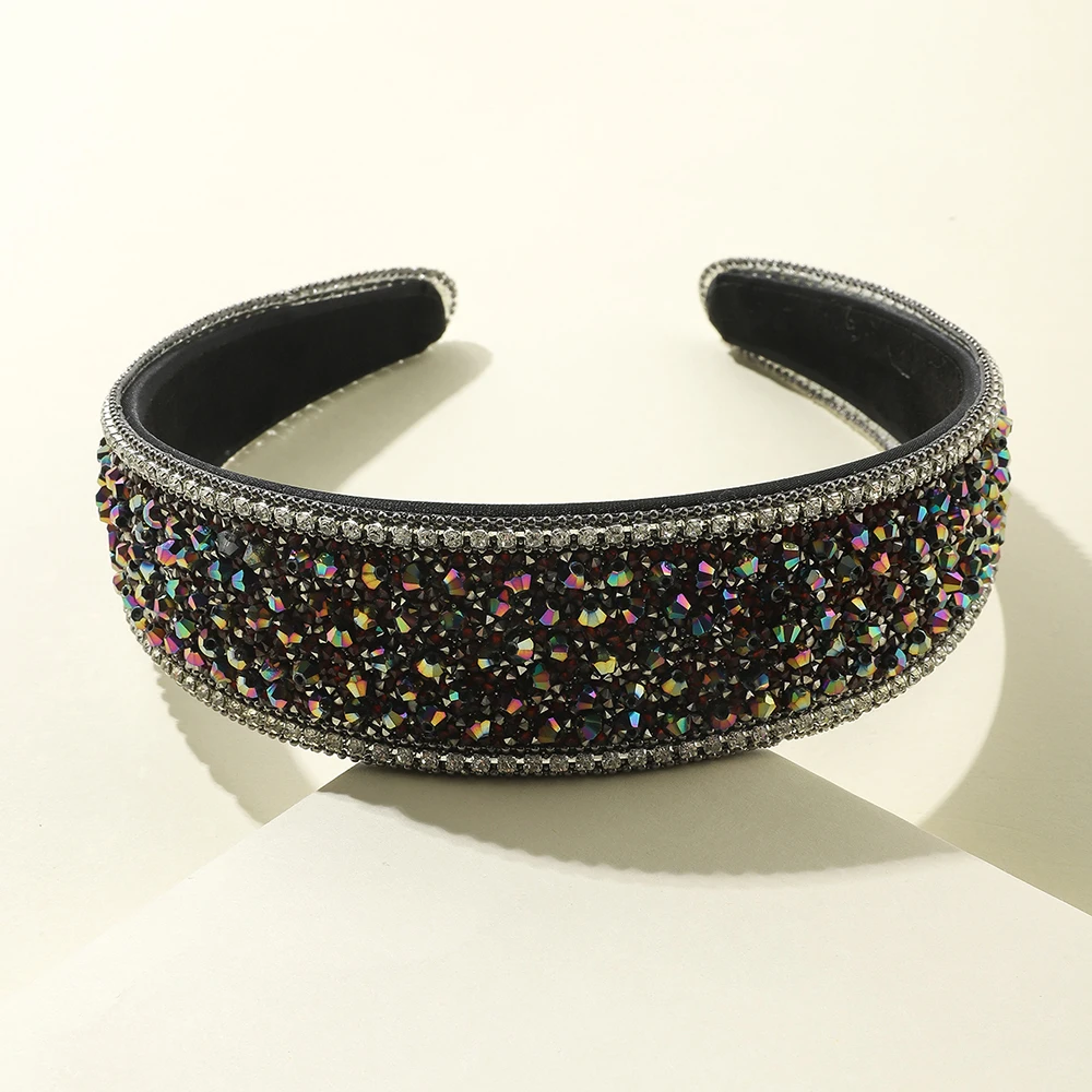 

Fashion Luxurious Colorful All Crystal Glisten Headband Women Baroque Rhinestone Wide Brimmed Headband Hair Accessories