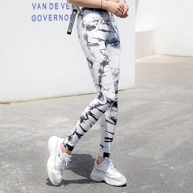 Women Fitness With Pocket Yoga Pants Stretch Workout Leggings Slim Gym Leggings Tie Dye Tight Leggings Sports