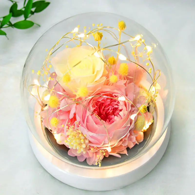 

High-grade Artificial flowers Preserved Fresh Flowers LED Glass Cover Valentine Christmas Mother's Days Wedding Gifts