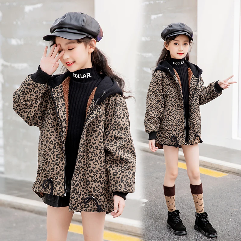 Леопардовый бархатный джинсовый Тренч для девочек зимняя джинсовая одежда