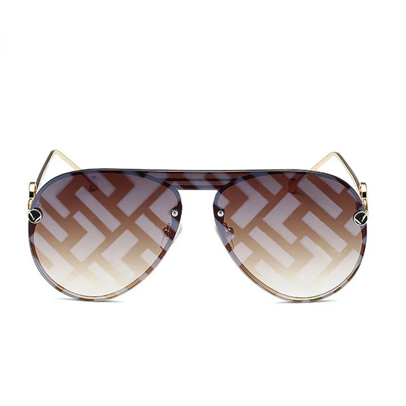 

2021 Oversized Pilot Sunglasses Women Luxury Brand Fashion Flat Top One Piece Men Eyewear Brown Mirror