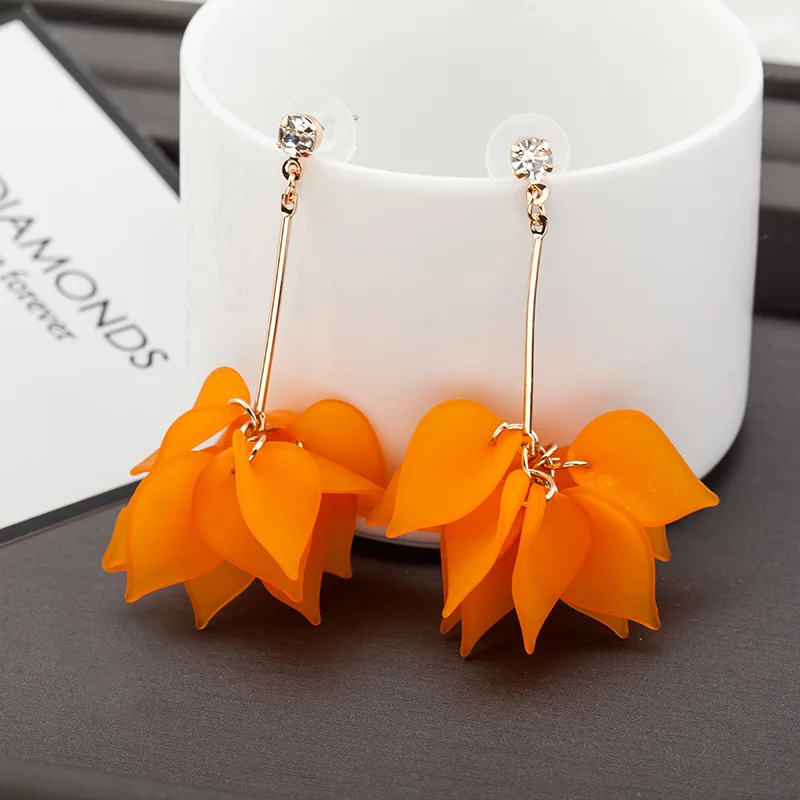 Orange Модные Изящные серьги для женщин, длинные серьги с кисточками и цветами, милые романтические оранжевые Серьги Brincos, милый розовый подарок на день рождения для девочек - Окраска металла: Orange