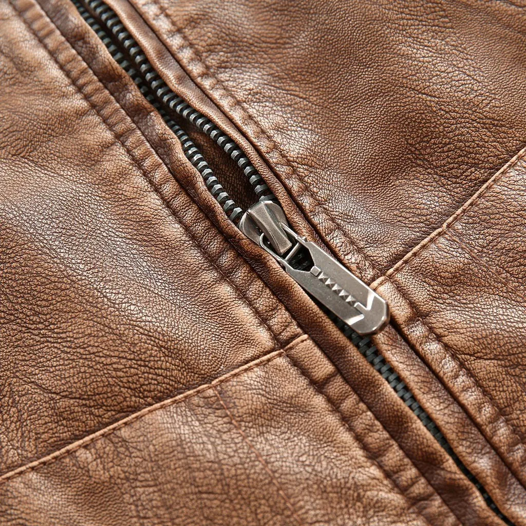 Мужские куртки и пальто Мужская зимняя кожаная куртка Байкерская мотоциклетная