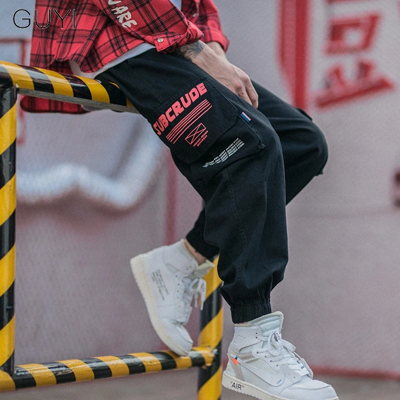 Брюки-карго мужские с карманами шикарные повседневные штаны надписью модные