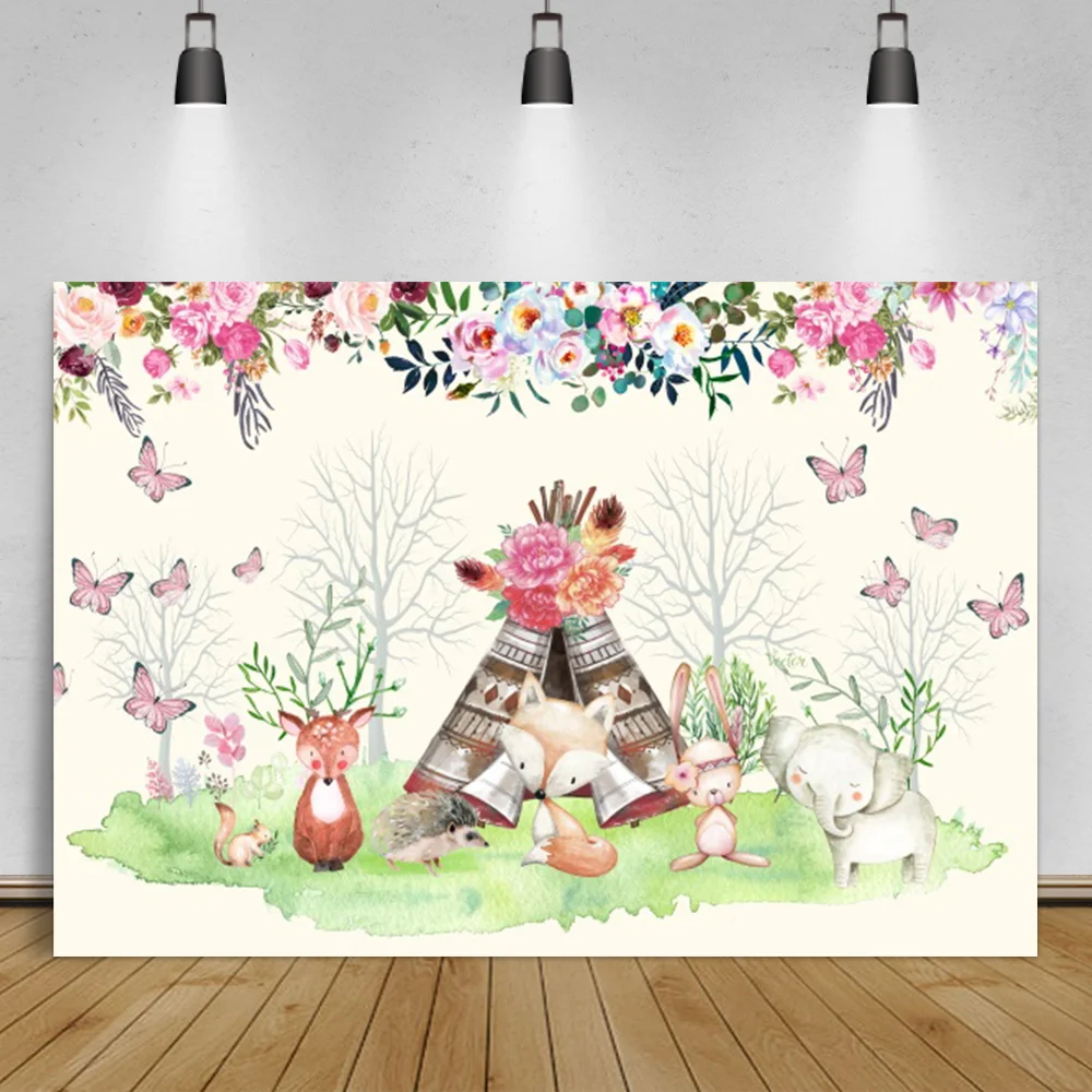 

Laeacco Butterfly Cartoon Animal Backdrop For Photography Flower Plant Customized Poster Pattern Photo Background Photo Studio