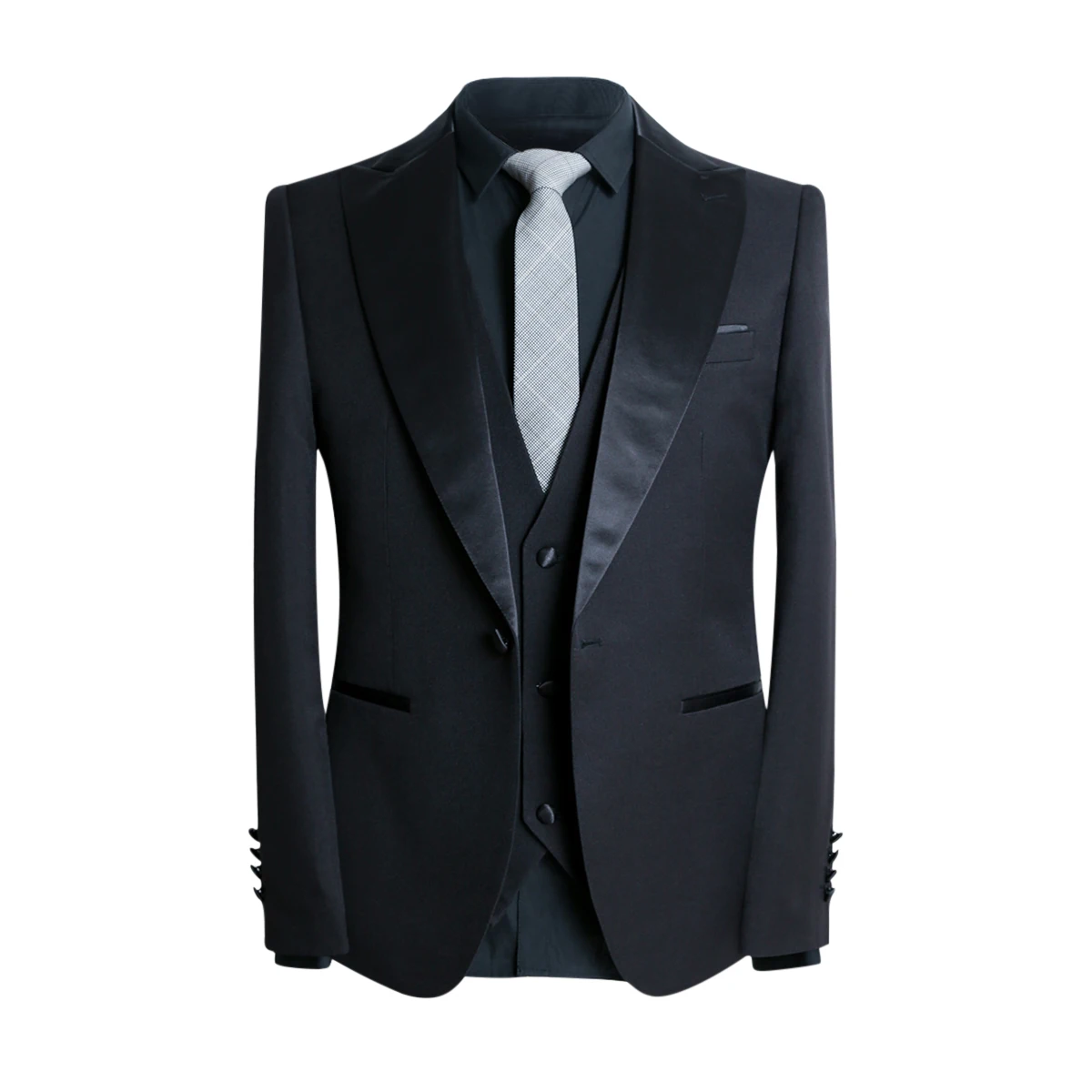 

Yunclos Men Business Set Black Solid Male Suit High Quailty Super Three Pieces Jacket Vest Pants Perfect Genal Meeting Clothing