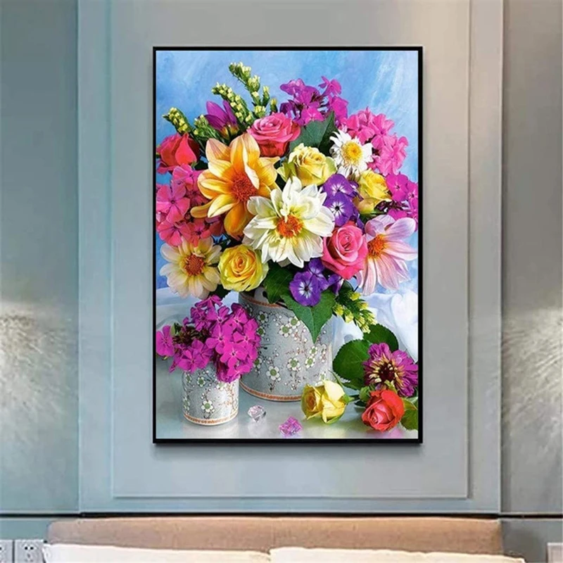 Картина-Мозаика из страз с цветочной вазой 5D | Дом и сад