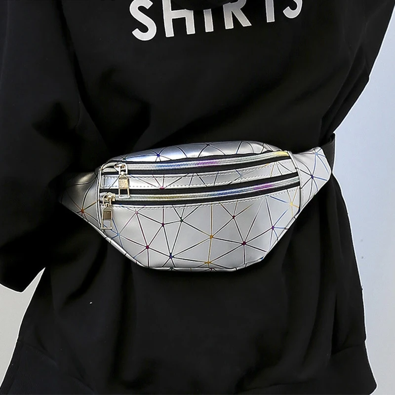 Поясная Сумка Женская поясная сумка черная Геометрическая Лазерная нагрудная