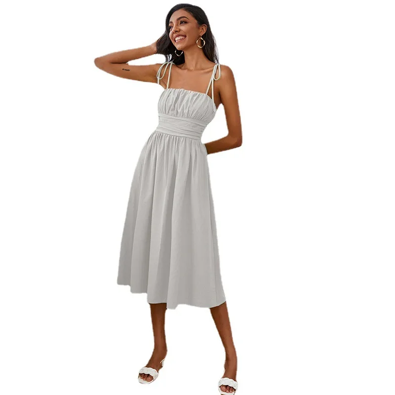 

2021 Women's Clothing New Tied Spaghetti-Strap Long Sexy Backless High Waist Long Dress European and American Dress