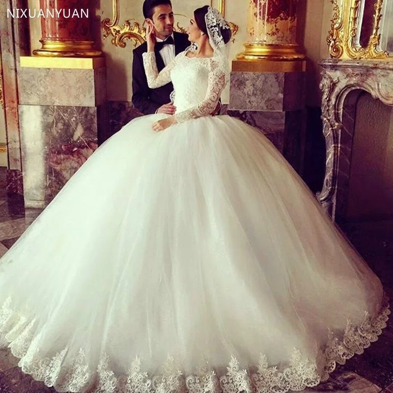 

Abiti Da Sposa Luxury Wedding Dresses Long Sleeves Appliques Wedding Gown Bride Dress Crystals Bridal Gown Vestido De Noiva