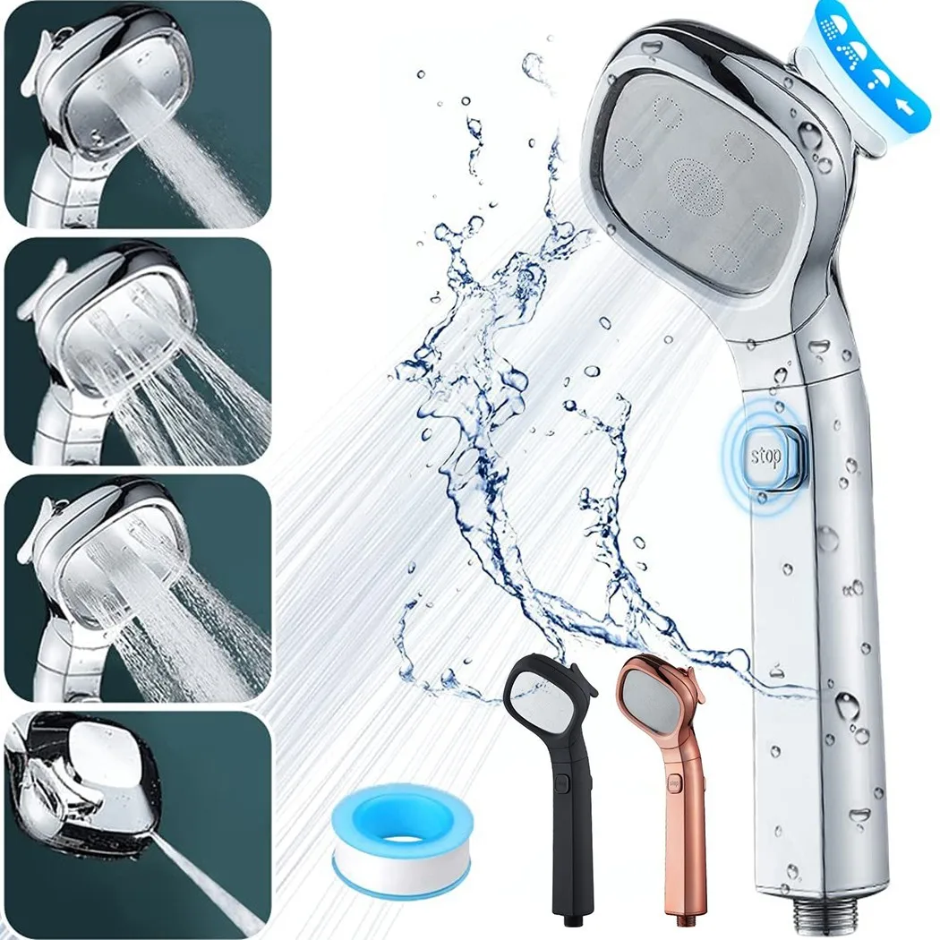 

4 In 1 High Pressure Showerhead Handheld Shower Head With ON/Off Pause Chrome Water Saving Shower Heads 4 Modes High Pressure