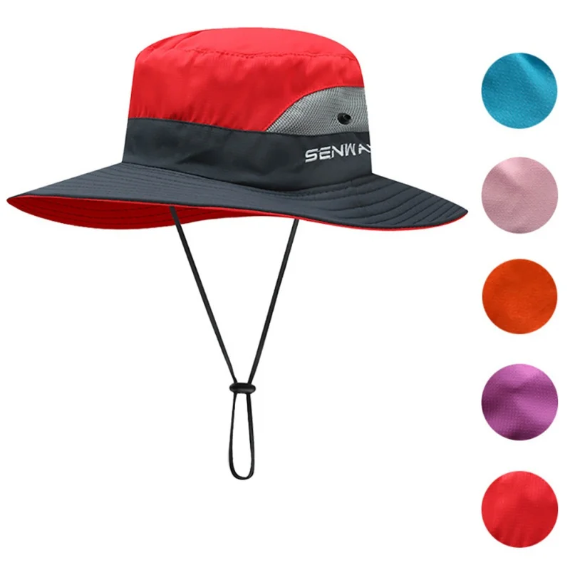 

2021 New Outdoor UV Protection Wide Brim Sun Hats Foldable Travel Outdoor Fishing Hat Cooling Mesh Ponytail Hole Cap