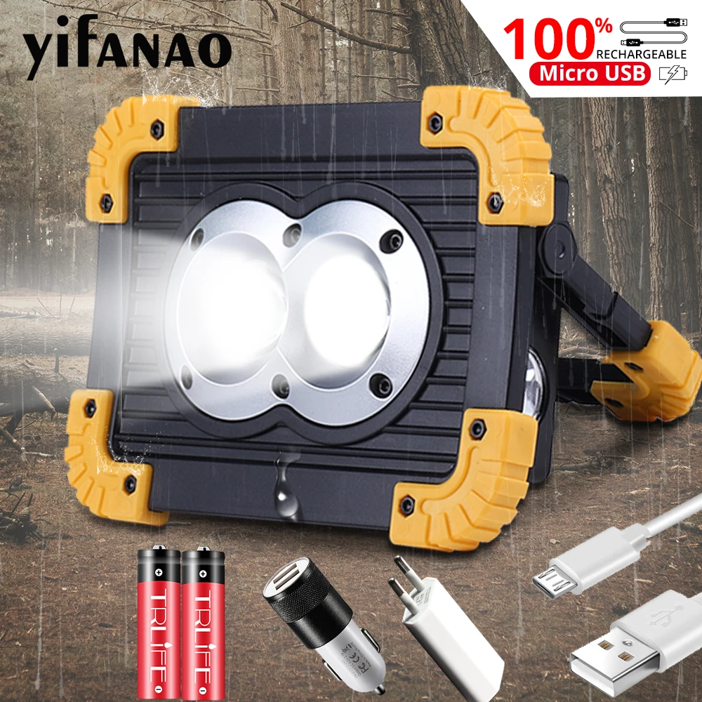 

100W Dual COB Camping Lamp Searchlight Portable Spotlight Lampe Lantern USB Work Light 18650 Flash Floodlight Power Bank