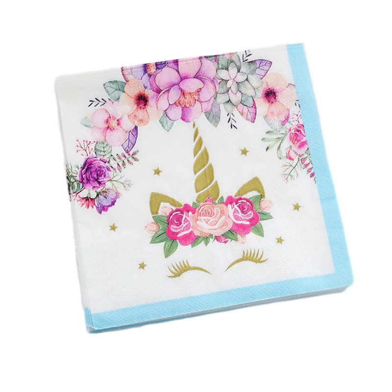 blue napkin 20pcs 10 шт./лот, одноразовые чашки/тарелки в виде цветов единорога, вечерние принадлежности в виде единорога, декор для дня рождения, одноразовая посуда для детского душа - Цвет: blue napkin 20pcs