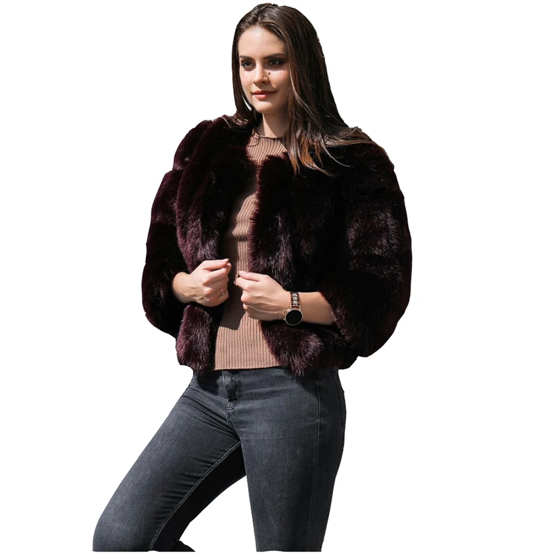 

Autumn Winter Jacket Female New Faux Fur Jackets Woman Faux Fox Fur Short Stitching Three-quarter Sleeves Faux Fur Overcome