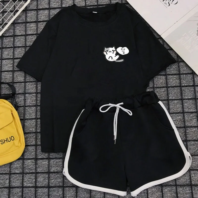 Women's Suit Kawaii Pajamas Two Piece Set Summer Pijamas Sweet Girl Homewear Pyjamas Spring Night Home Clothes Plus Size 3XL 4XL