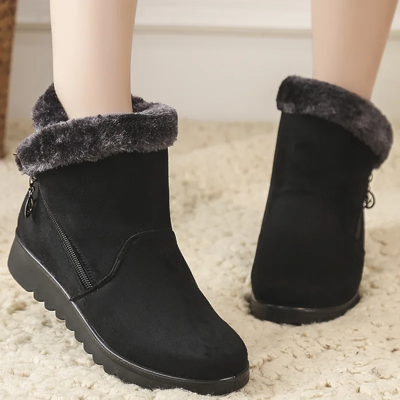 Gykaeo Winter Female Wedges Cotton Shoes Keep Warm Middle Old Mother Snow Boots for Women Antiskid Ankle Zapatos De Mujer | Обувь