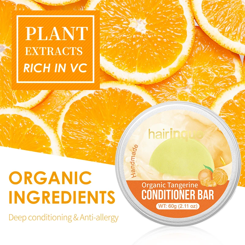 

Hairinque Vitamin C Organic Tangerine Conditioner Bar Moisturizing Nourish Repair Damaged Frizz Dry Hair For Men Women Hair Care