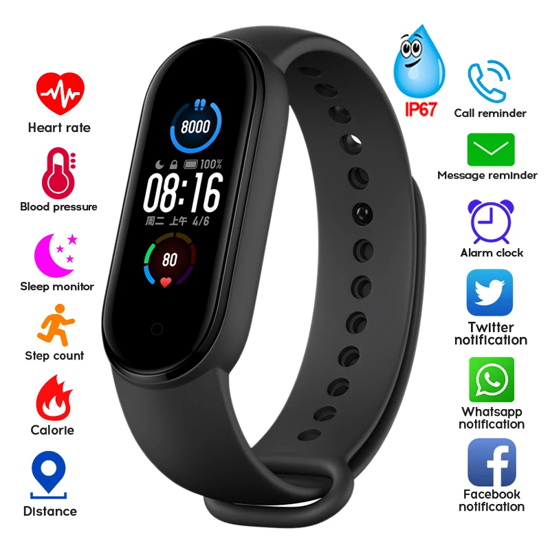 

2021 New M5 Smart Band Fitness Tracker Smart Watch Bracelet Heart Rate Blood Pressure Smartband Monitor Health Wristband