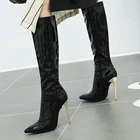 Европейские и американские пикантные зимние женские высокие сапоги премиум-класса из лакированной кожи женские сапоги с боковой молнией и острым носком красные теплые сапоги