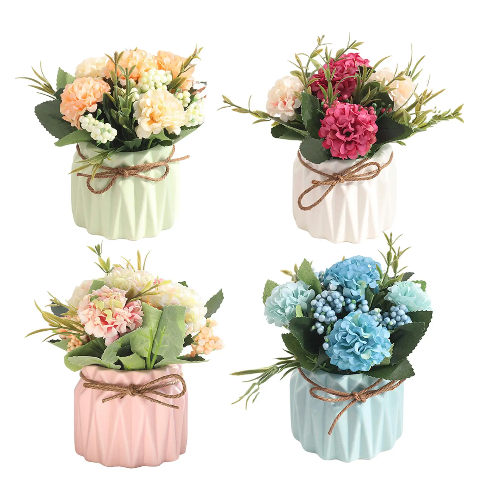 

Artificial Flowers Bonsai Artificial Plants Hydrangea Flowers Mini Potted Plant for Wedding Home Party Table Decoration