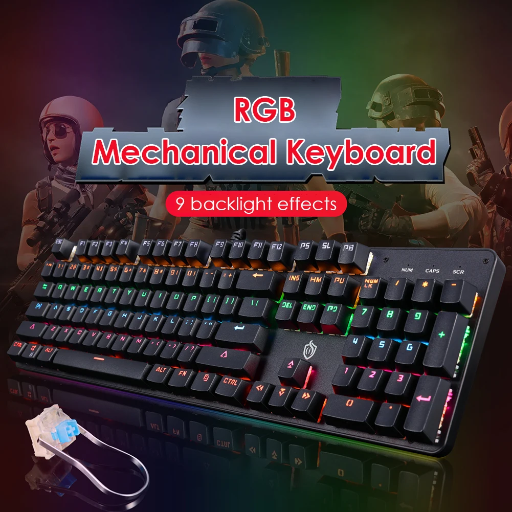 Механическая игровая клавиатура VODOOL с 104 клавишами проводная USB RGB подсветкой и