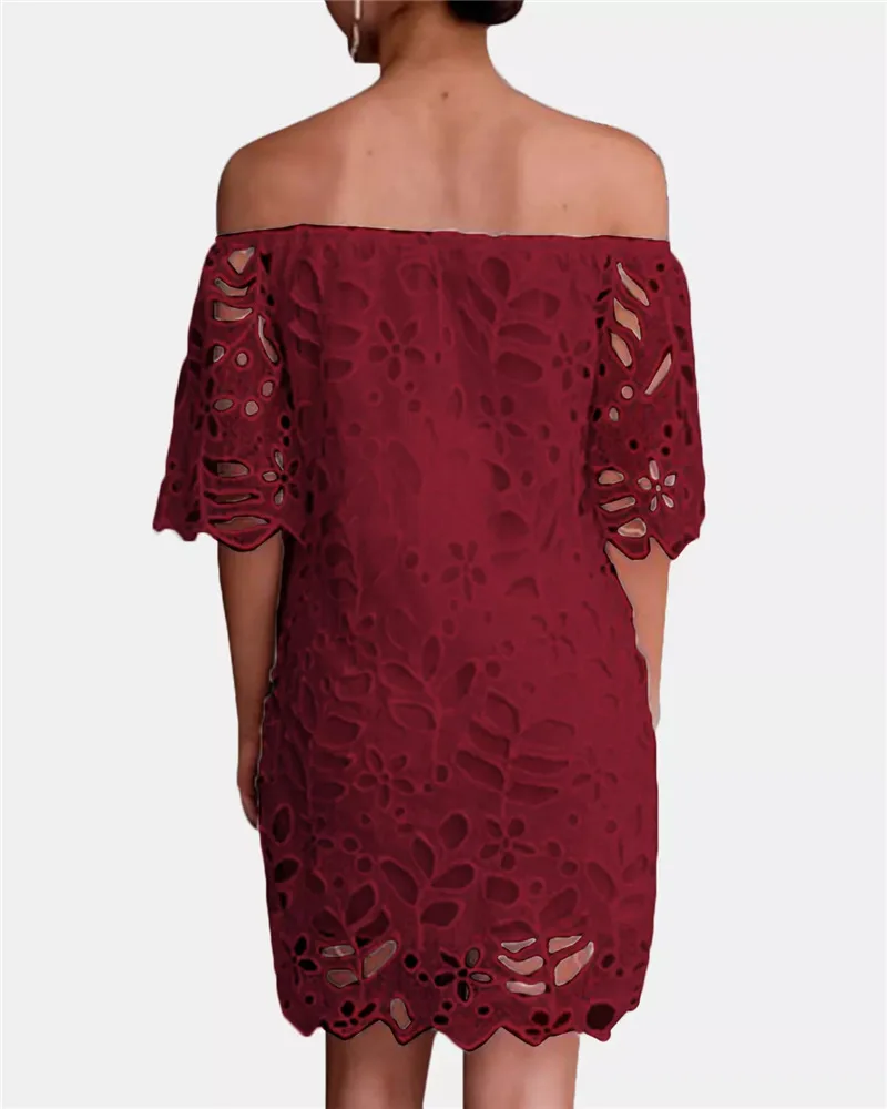 

Fashion Summer Lace Crochet Dress Women Off Shoulder Short Sleeve Party White Sundress Sexy Boat Neck Hollow Out Vestido Boho