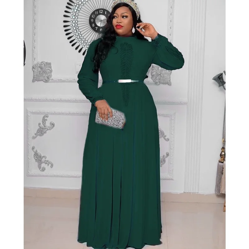 

African Dresses for Women Spring Autumn African Women Long Sleeve Solid Color Plus Size Long Dress Maxi Dress African Clothes