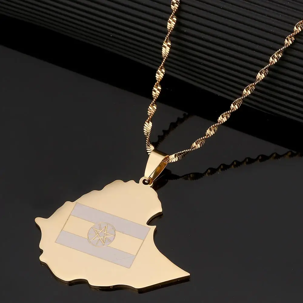 Цепочка с подвеской в виде флага эфиопской карты из нержавеющей стали|Ожерелья