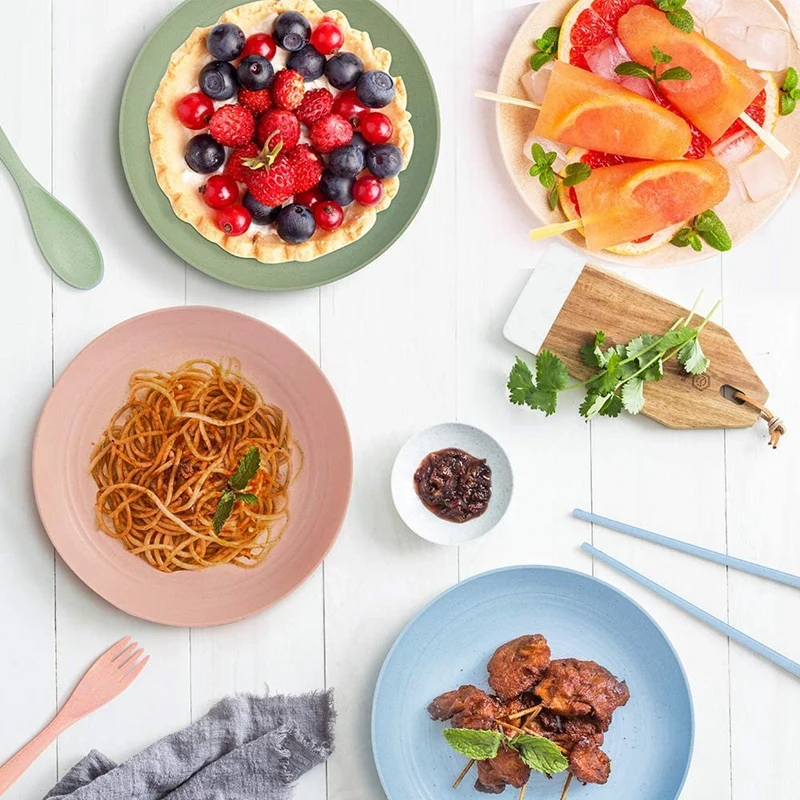

Dinner Plates,Unbreakable Sturdy Wheat Plates, Kids Dinner Plates, Dishwasher and Microwave Safe, Reusable Dishes