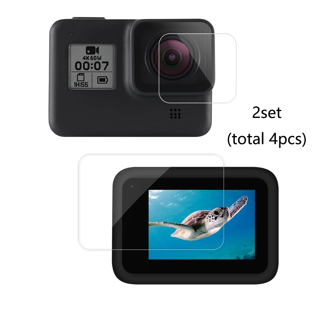 Закаленное стекло Telesin для Gopro hero 8 black 2 шт. экран + защита объектива полный