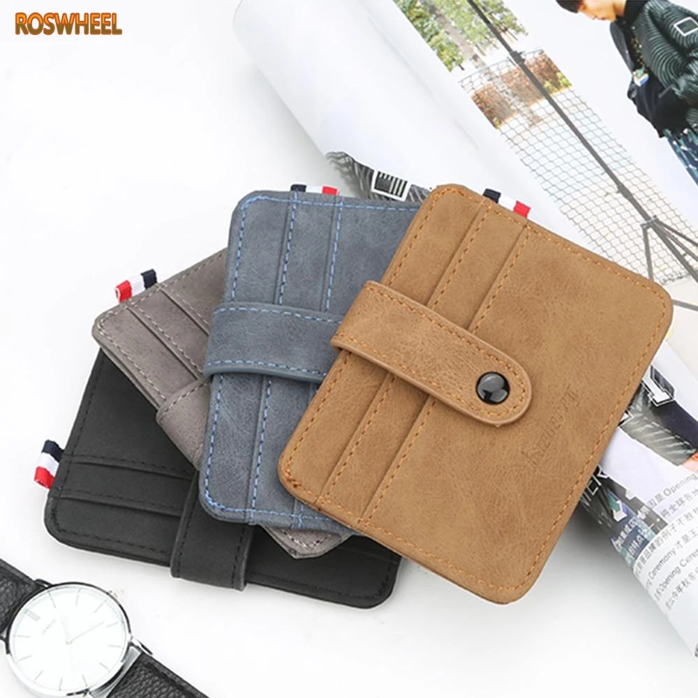 

Retro Button Purse Men's Leather Thin Slim Business Wallet ID Credit Card Holder JUL29