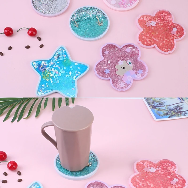 

Милые подставки с сыпучим песком, кролик, вишневый цвет, океанская чаша, подушка, противоскользящая изоляционная подставка