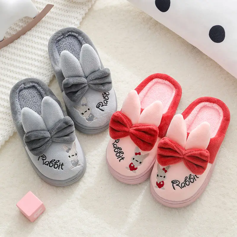 

Cute Rabbit Children's Furry Slippers for Girls New Autumn and Winter Indoor Baby Fur Slippers Cartoon Home Warm Cotton Slippers
