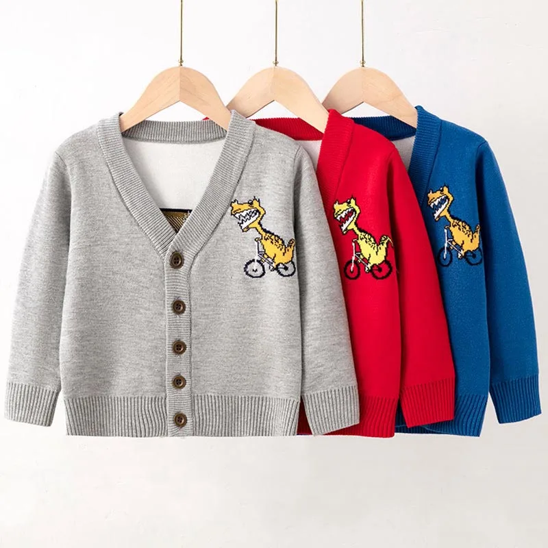 

1-7Yrs Kids Dinosaur Pattern Boys Knitted Cardigan Toddler Boy Kids Girls Casual Autumn Cartoon Warm Cotton Boys Sweater Jacket