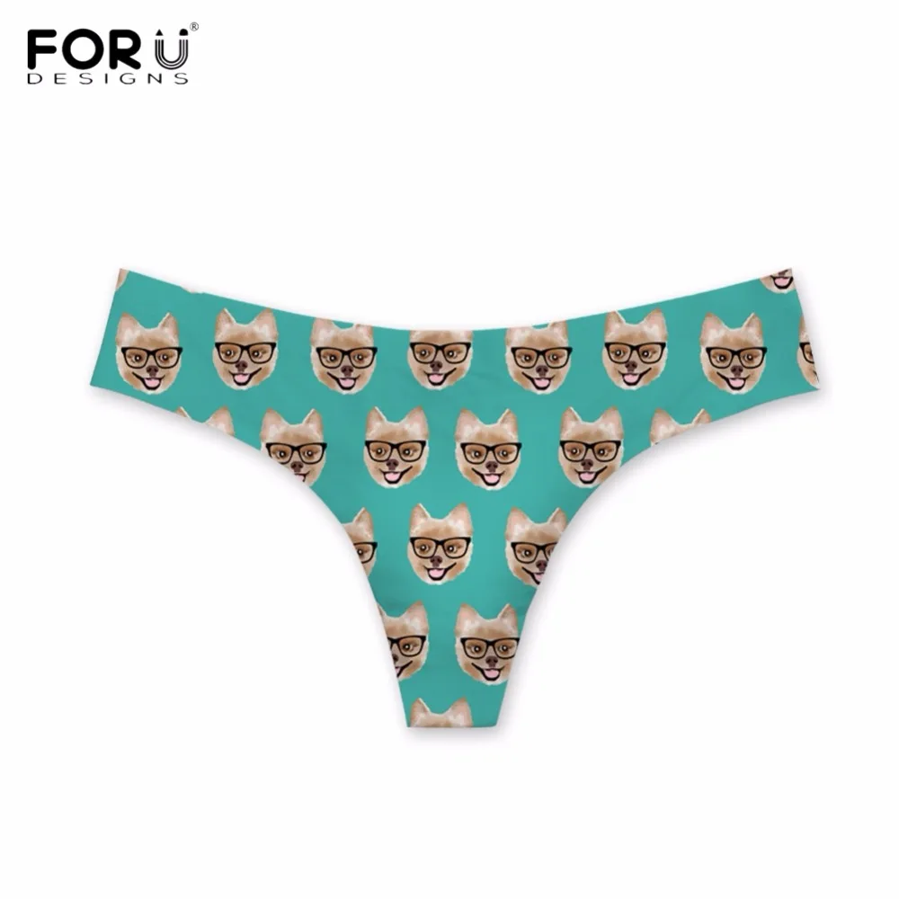 

FORUDESIGNS Funny Animal Dog Pomeranian Heartbeat Pattern Lady Sexy Thogns Breathable Summer G-strings Pink/Red/White Panties